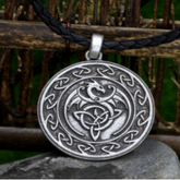 Celtic Flying Dragon Emblem Necklace 24" Braided Cord with Silver Metal Pendant